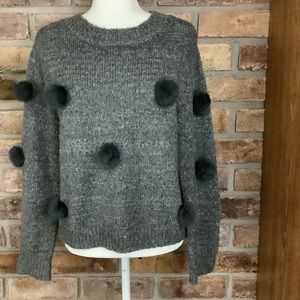 Cliche’ Pom Pom Gray Marled-Knit Wool Sweater 185